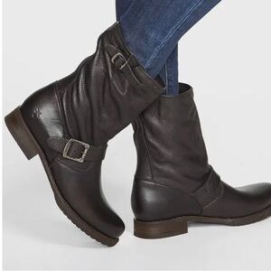 Frye Veronica Short Black Leather Moto Boots